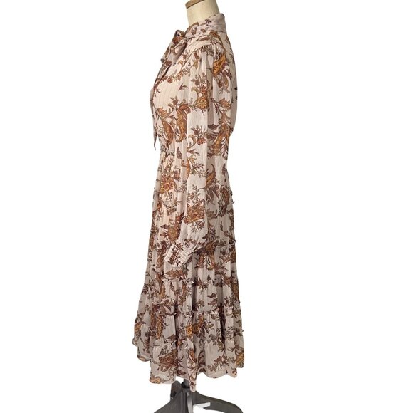 Rachel Parcell dress Women's XS cream floral print chiffon tiered long sleeve - Picture 7 of 13